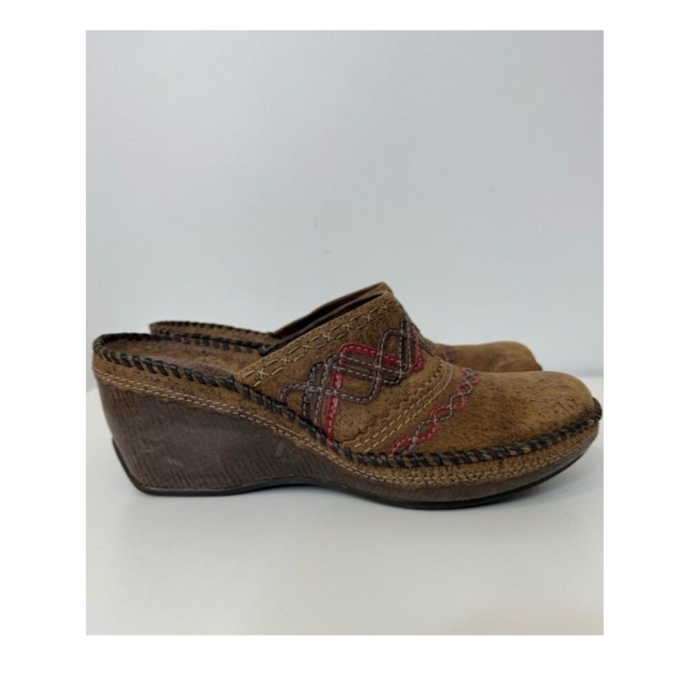 Clarks Artisan Collection Distressed Brown Leather Mule Clogs Women’s Size 8